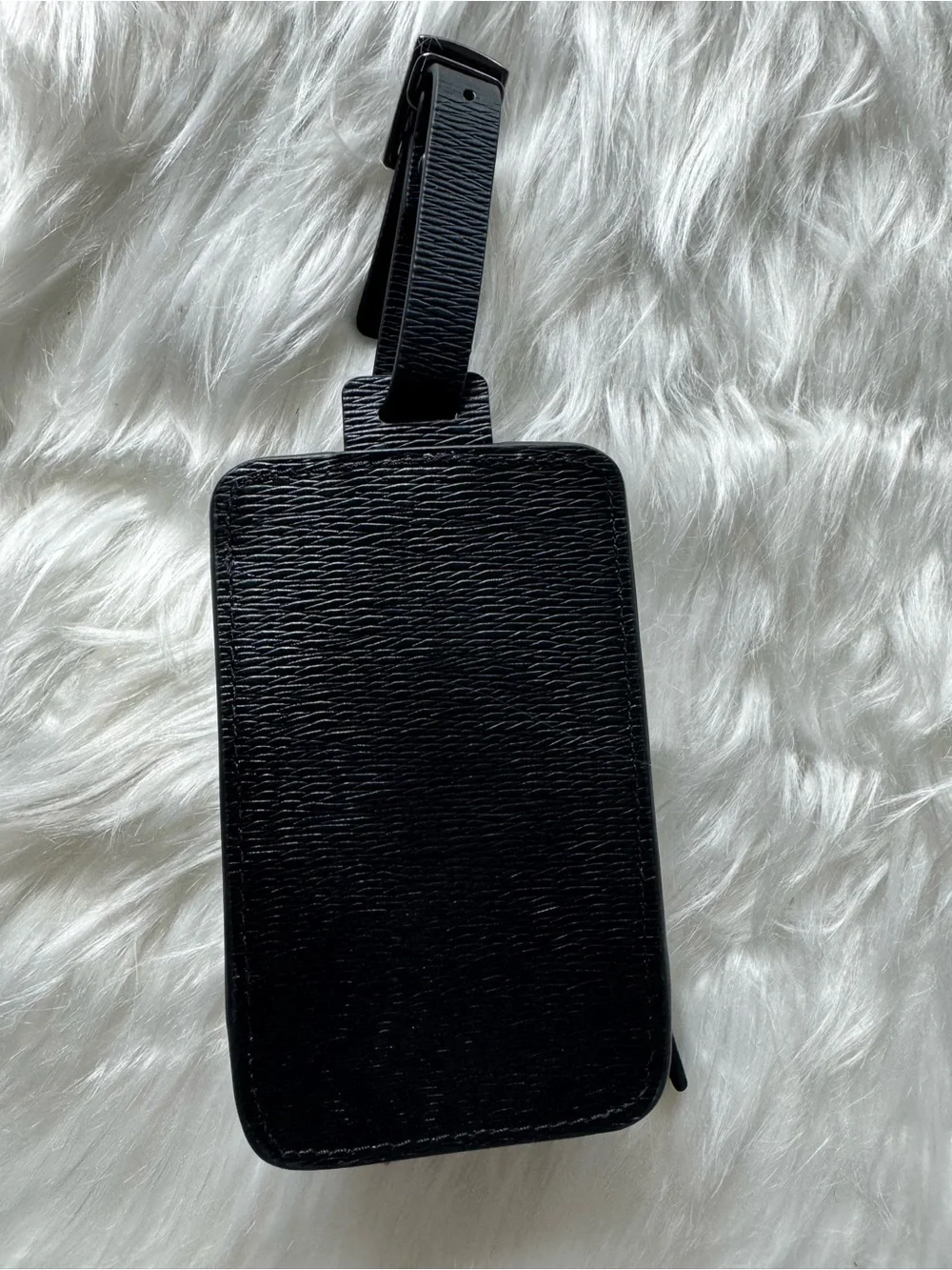 Tumi Black Textured Leather Travel ID Tag with Zipper Pocket